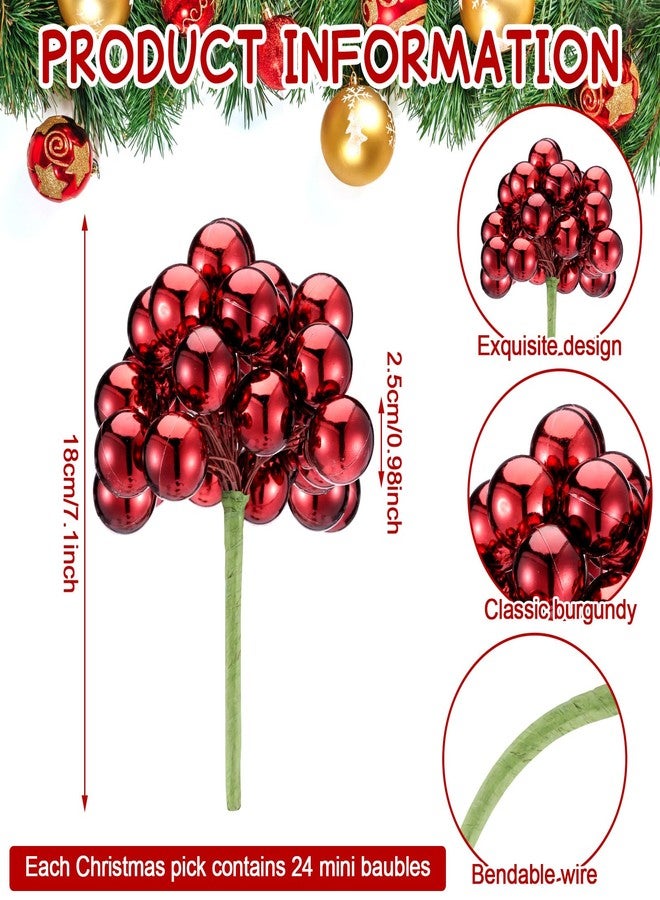 Soulchen 6 Set 7.1" Burgundy Christmas Ball Ornaments on Wired Picks with 24 Mini Balls Each Red Berry Stems Picks for Christmas Tree Vase Wreath Stairs Garland Decor Holiday DIY Crafts Xmas Ball Pick - Image 2